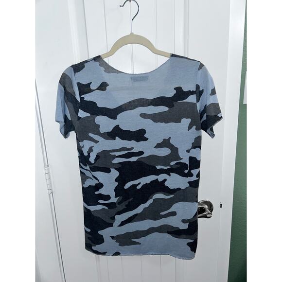 Gigi Moda Apuma Camo V-Neck Top Gray Charcoal Metallic Hem Viscose Made in Italy - Picture 8 of 9